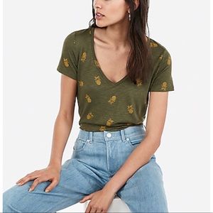 Express Pineapple Print V-Neck Easy Tee